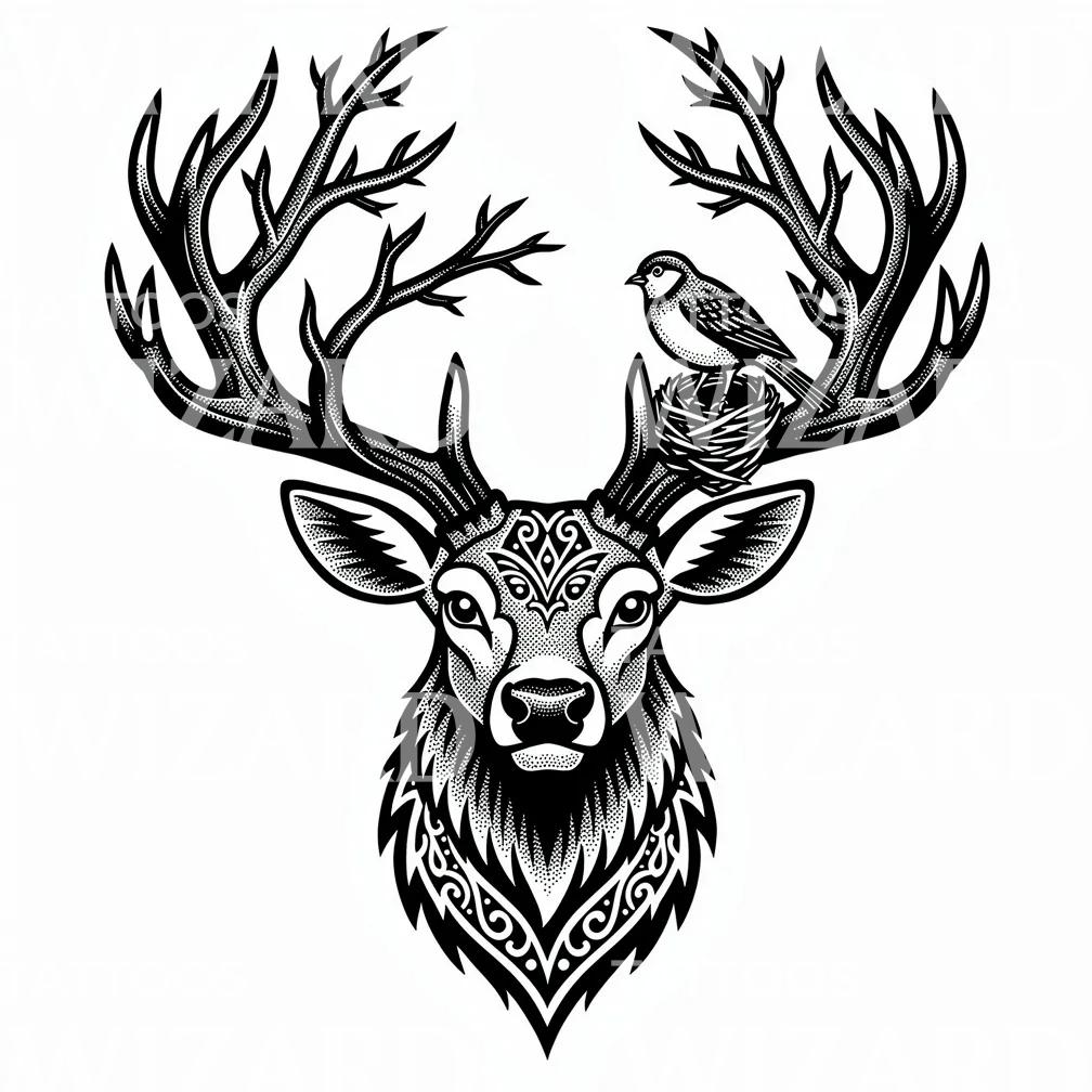 Ornate Stag Antlers Tattoo Design