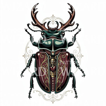 Ornate Stag Beetle Tattoo Design
