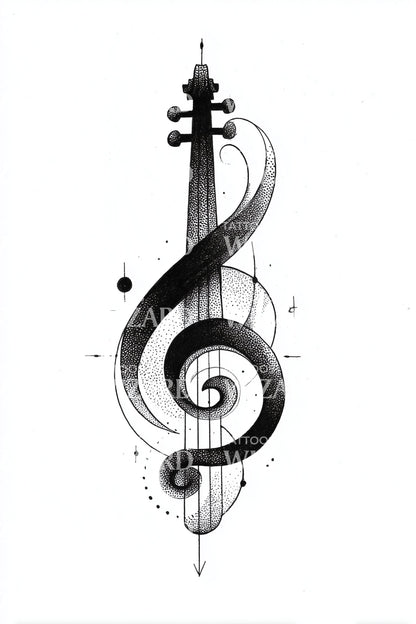 Design di tatuaggio ornato con chiave di violino