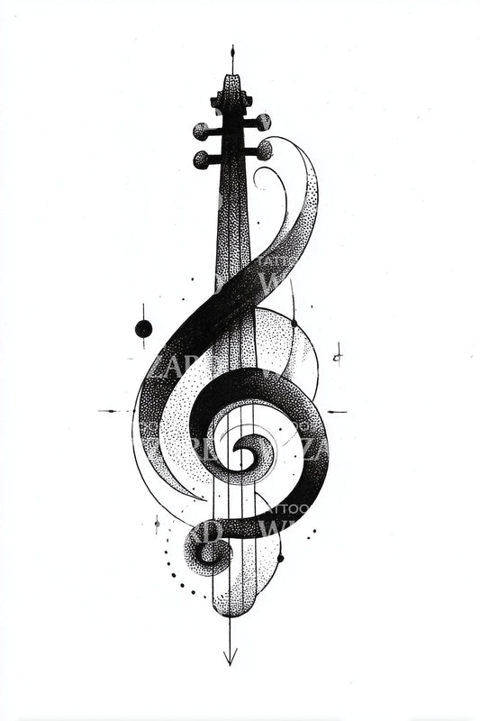 Design di tatuaggio ornato con chiave di violino
