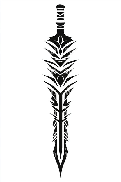 Ornate Tribal Sword Tattoo Design