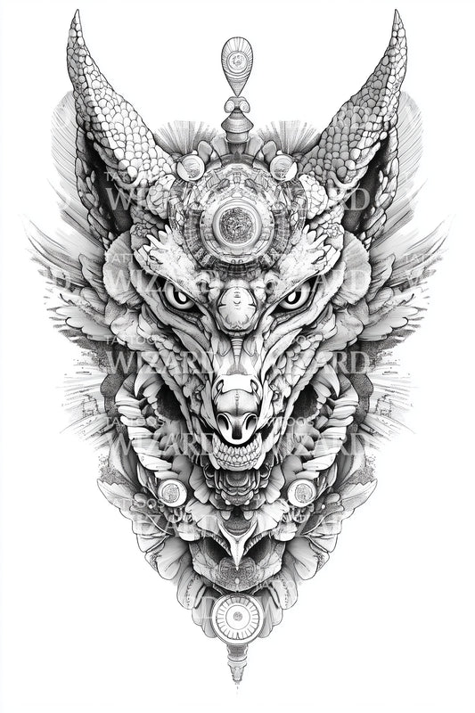 Ornate Wolf Guardian Tattoo Design
