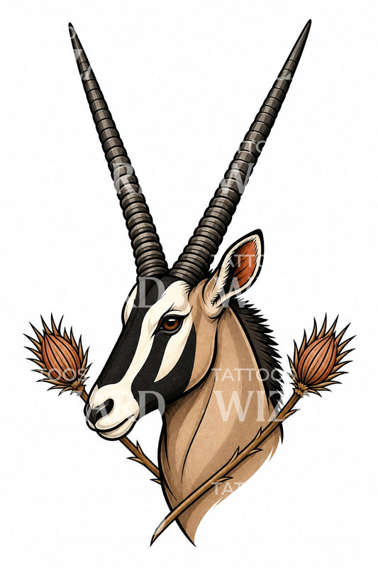 Oryx Antelope Head Tattoo Design