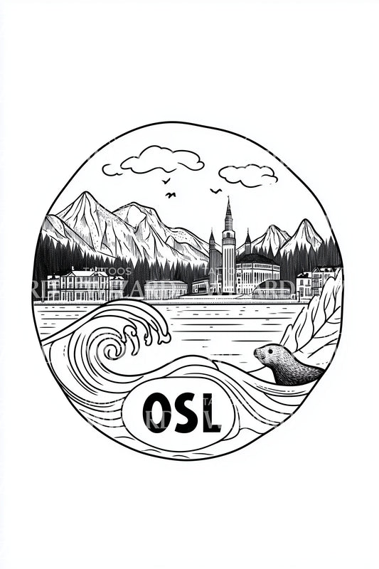 Oslo City Panorama Tattoo Design