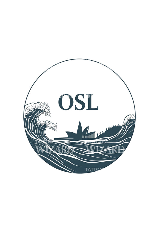Oslo Fjord Waves Tattoo Design