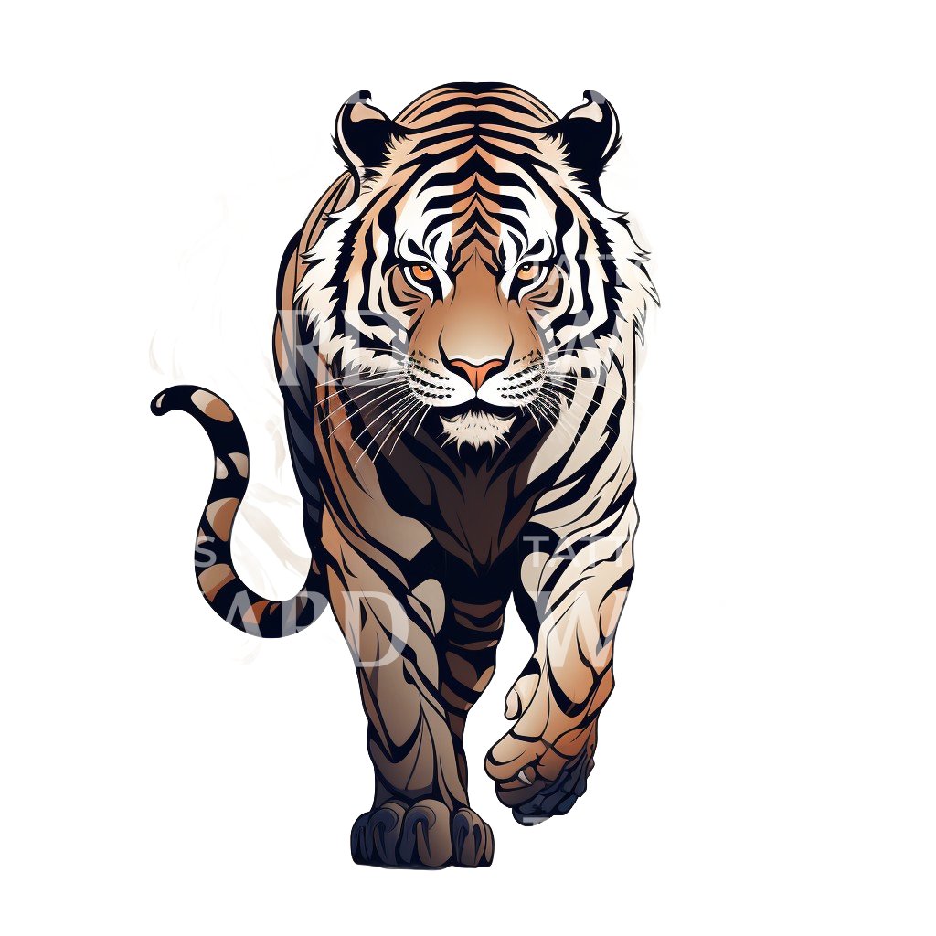 Starkes gehendes Tiger-Tattoo-Design