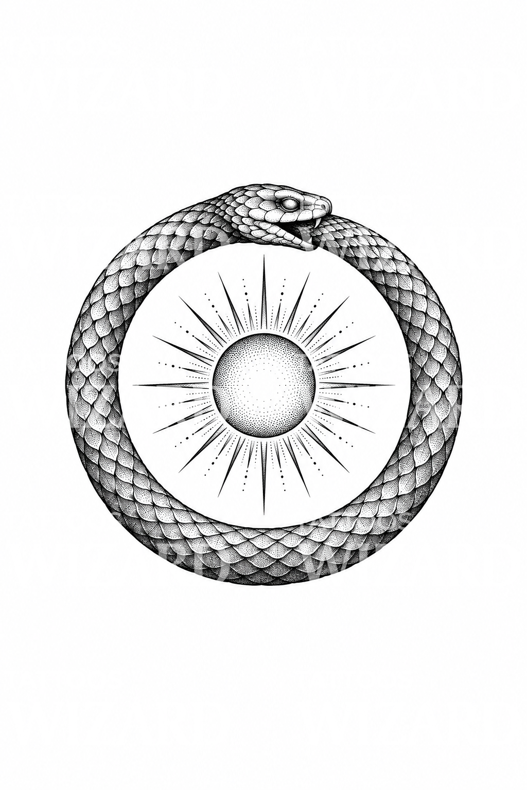 Ouroboros Around Radiant Sun Tattoo Design