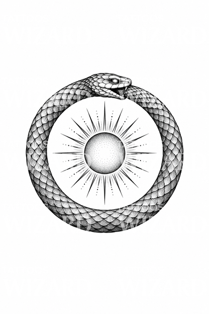 Ouroboros Around Radiant Sun Tattoo Design