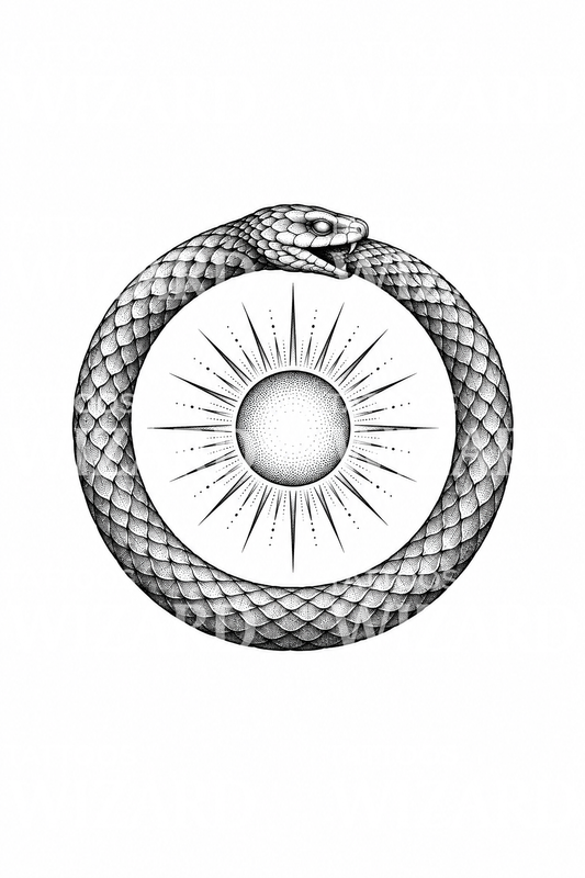 Ouroboros Around Radiant Sun Tattoo Design