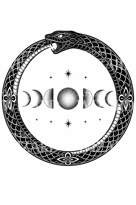 Ouroboros månefaser tatoveringsdesign