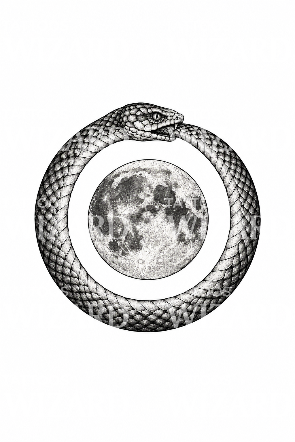 Ouroboros-slange rundt fullmånen tatovering
