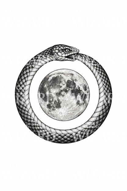 Ouroboros-slange rundt fullmånen tatovering