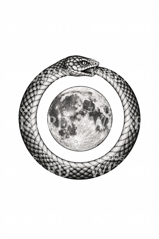 Ouroboros-slange rundt fullmånen tatovering