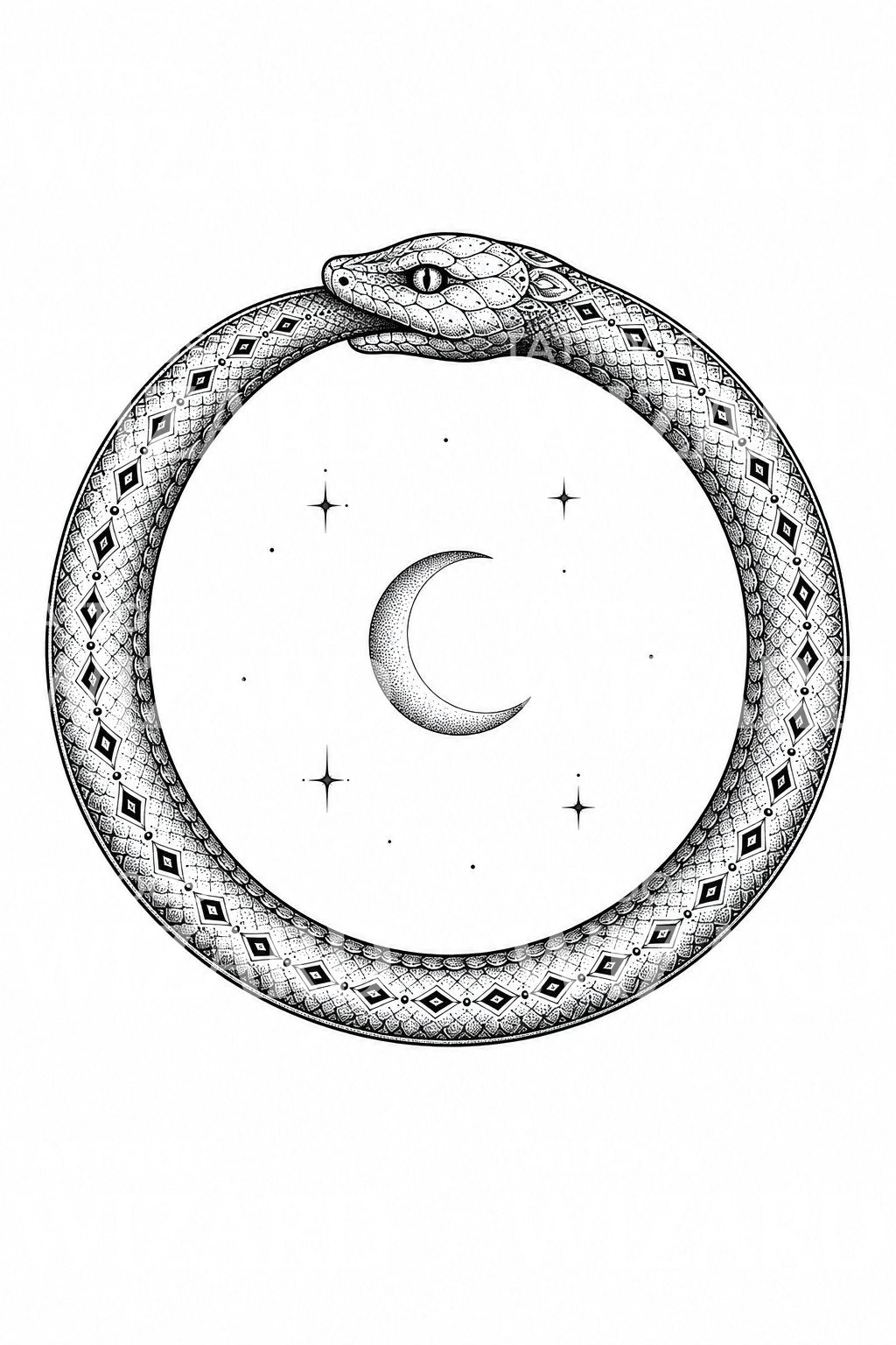 Ouroboros Serpent Dotwork Tattoo Design