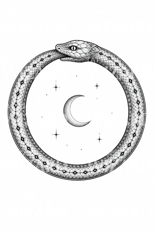 Ouroboros yılanı dotwork dövme tasarımı