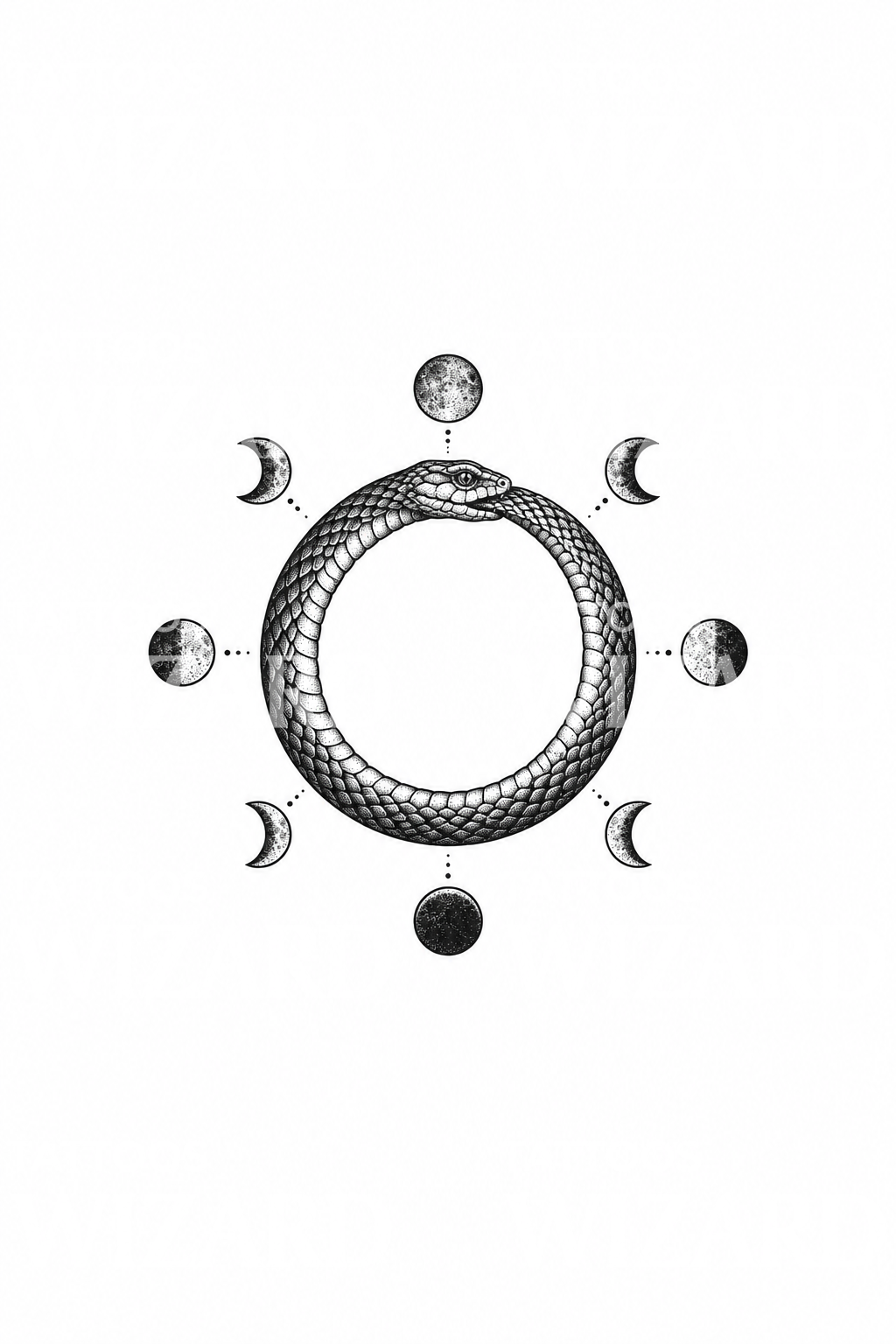 Ayın evreleriyle ouroboros dövme tasarımı