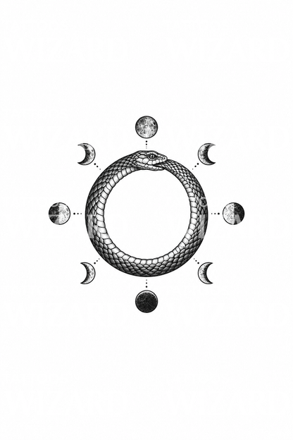 Ayın evreleriyle ouroboros dövme tasarımı