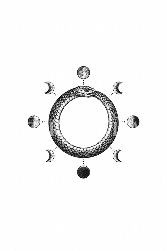 Ayın evreleriyle ouroboros dövme tasarımı