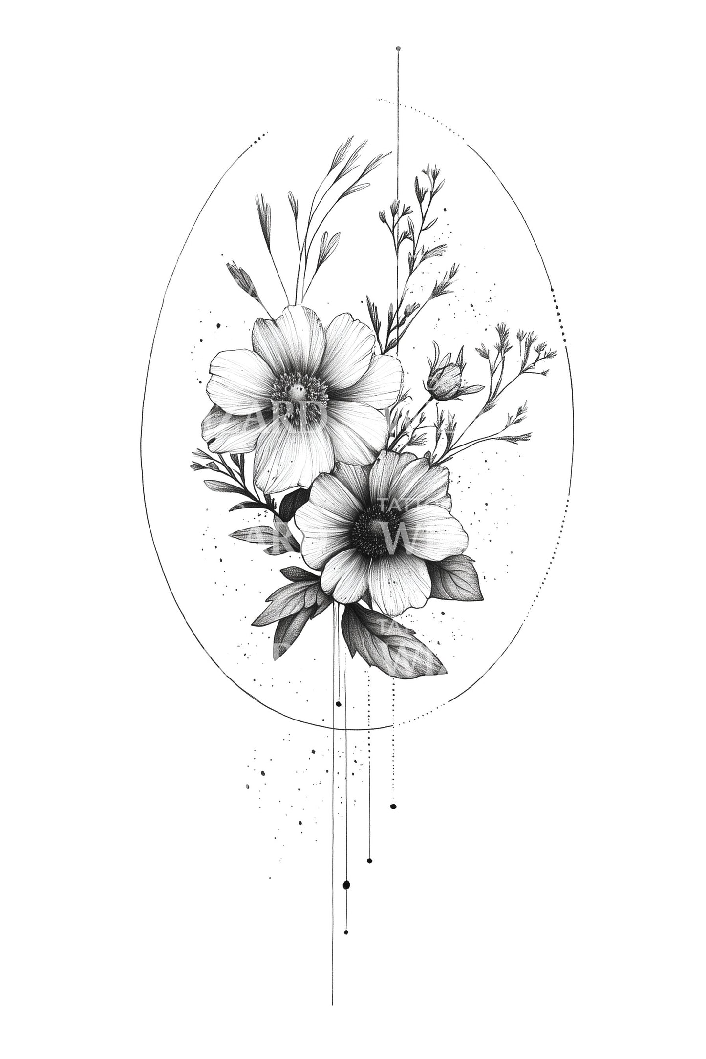 Oval Floral Cameo Tattoo Illustration