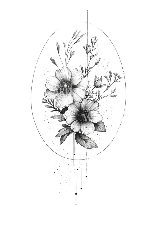 Oval Floral Cameo Tattoo Illustration