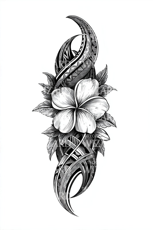 Design Tatuaggio Plumeria Polinesiano Ovale