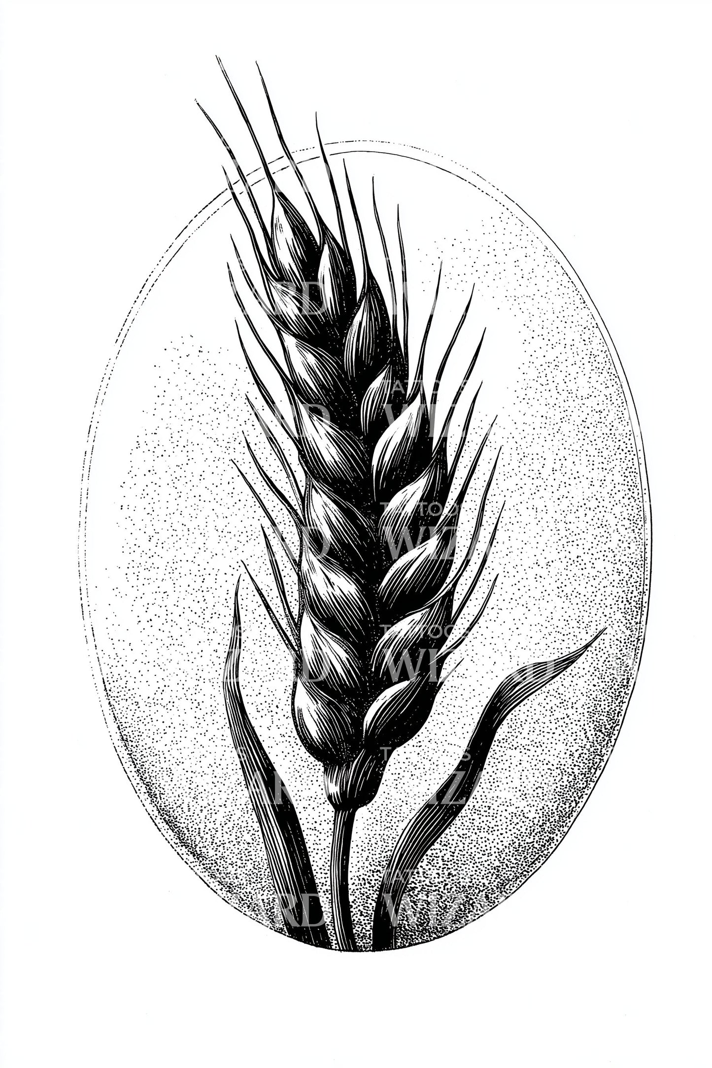 Oval Wheat Stalk Tattoo Design