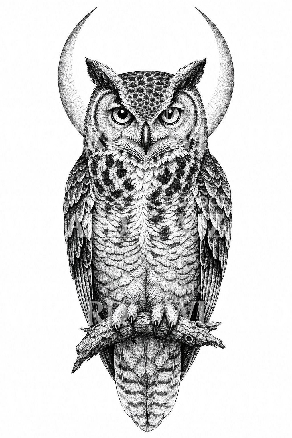 Owl and Crescent Moon Tattoo Design