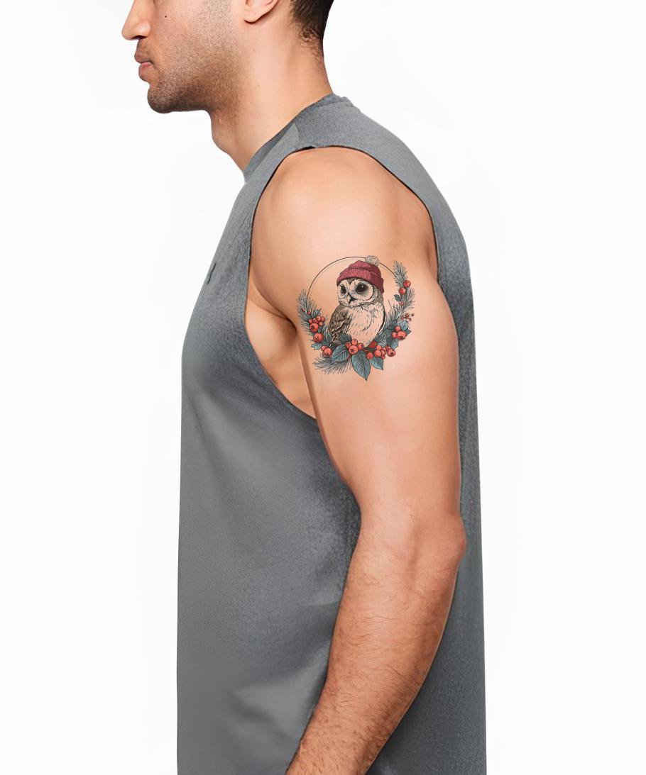Festive Owl Garland Tattoo Design