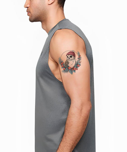 Festive Owl Garland Tattoo Design