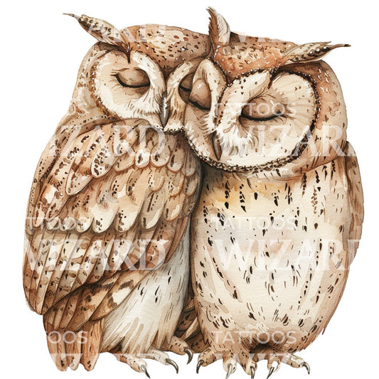 Owl Couple in Love Tattoo Idea