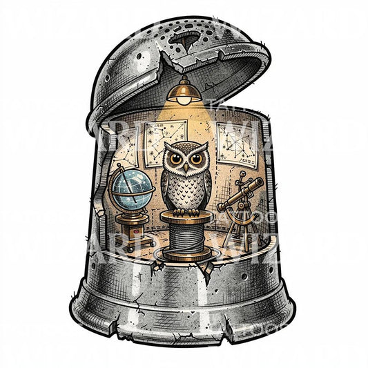Owl Observatory Tattoo Design