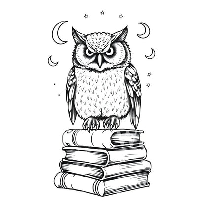 Owl on Books Tattoo Design