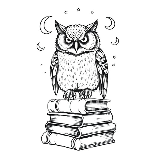 Owl on Books Tattoo Design
