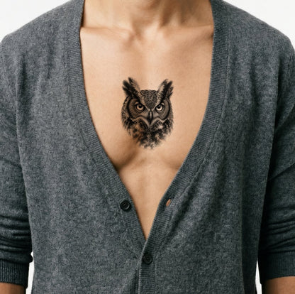 Motif de tatouage de grand-duc en noir et gris
