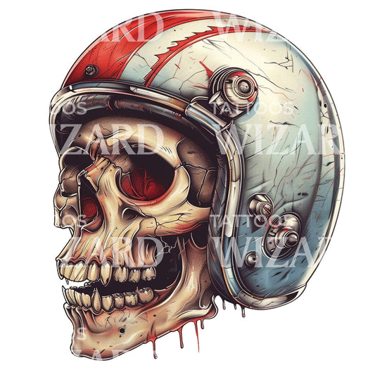 Old School Skull and Motorbike Helmet Tattoo Design