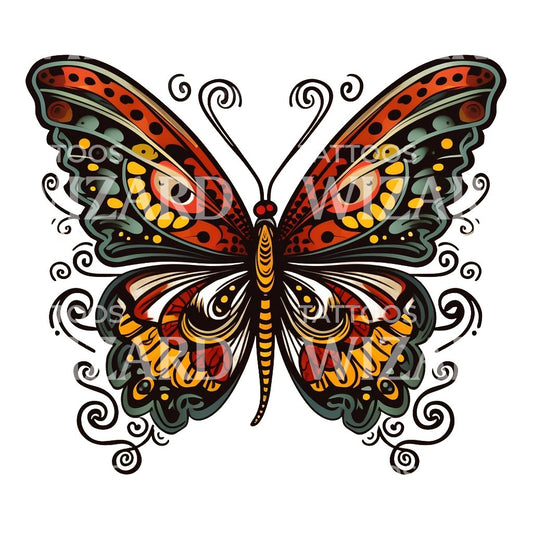 Neo-Traditional Butterfly Tattoo Design