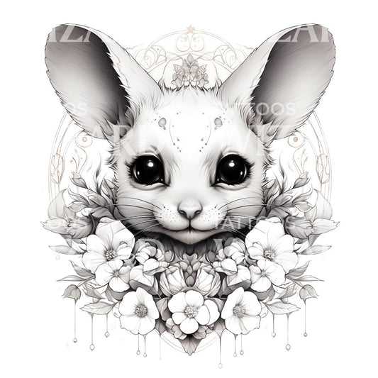 Süße Maus mit Blumen Tattoo-Design