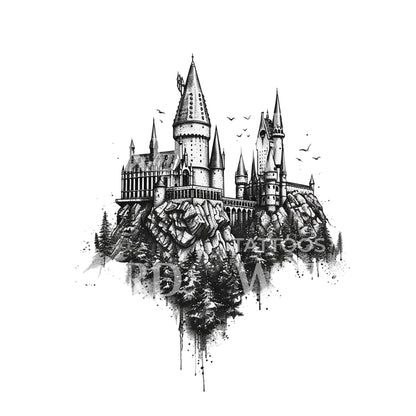 Dotwork Hogwarts School Tattoo Design