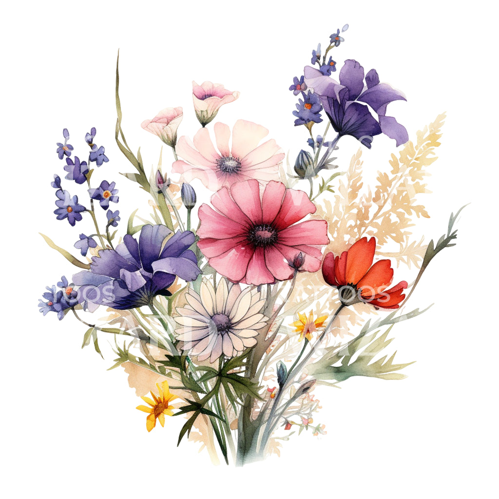 Conception de tatouage de fleurs sauvages aquarelle