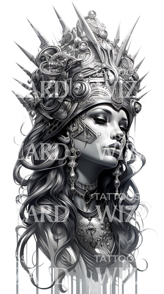 Fantasy Goddess Portrait Tattoo Design