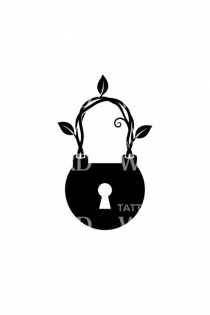 Padlock with Growing Vine Shackle Tattoo Design