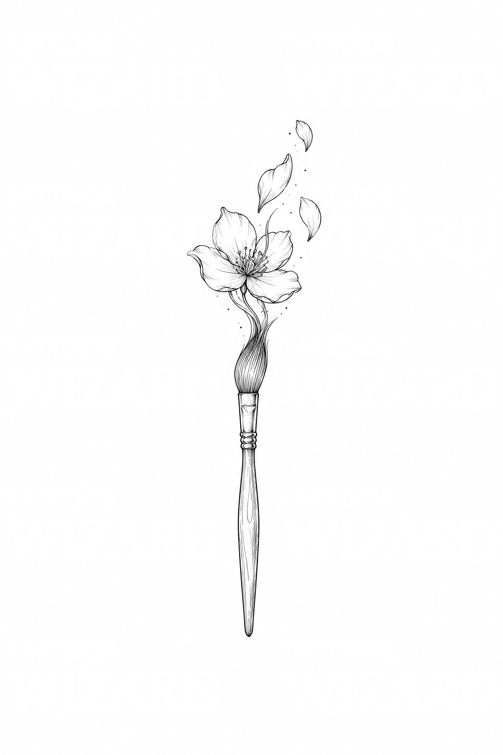 Paintbrush Blooming Flower Fine Line Tattoo – Tattoos Wizard Designs