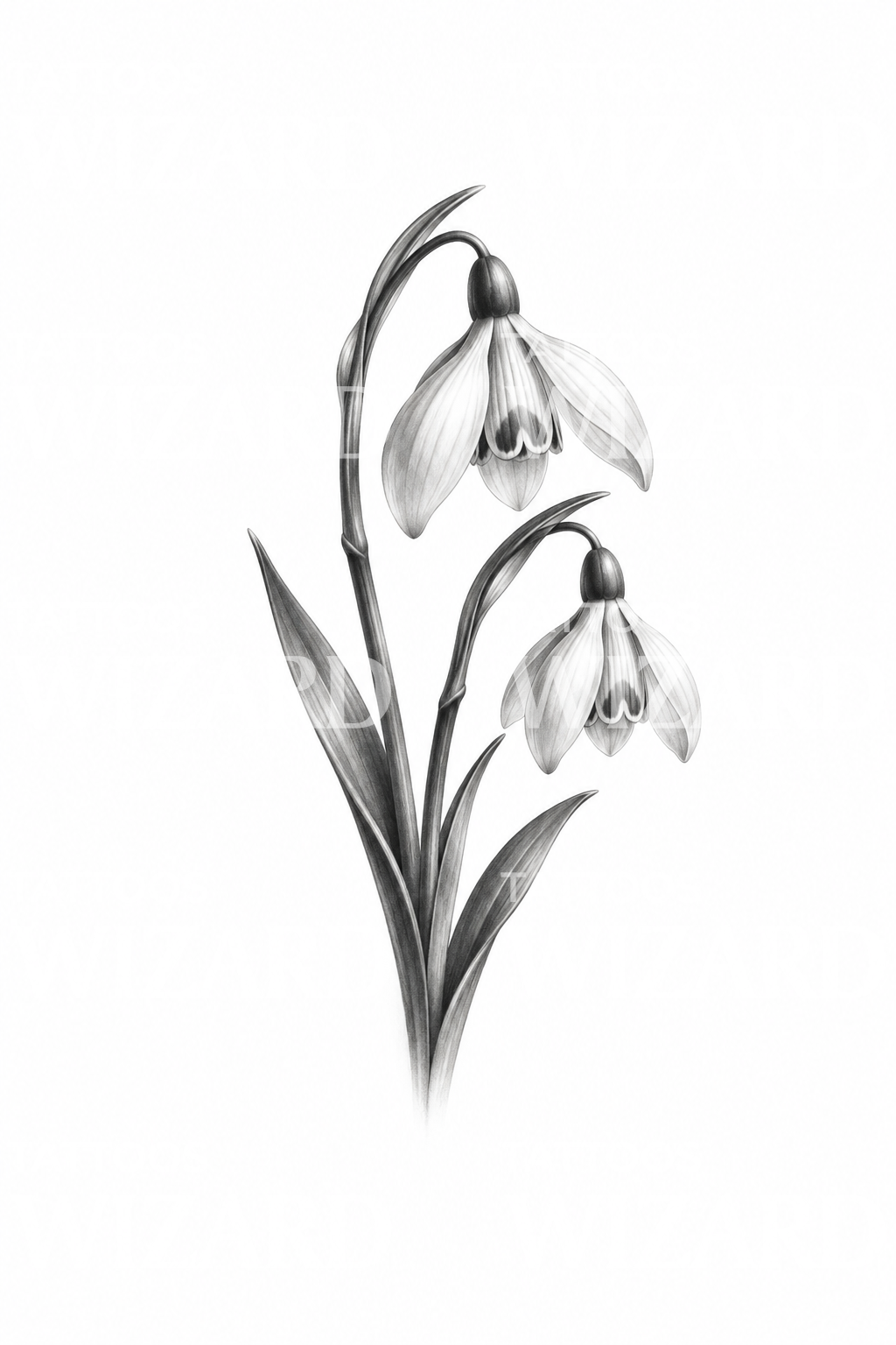 Pair of Snowdrops Black and Grey Tattoo Design