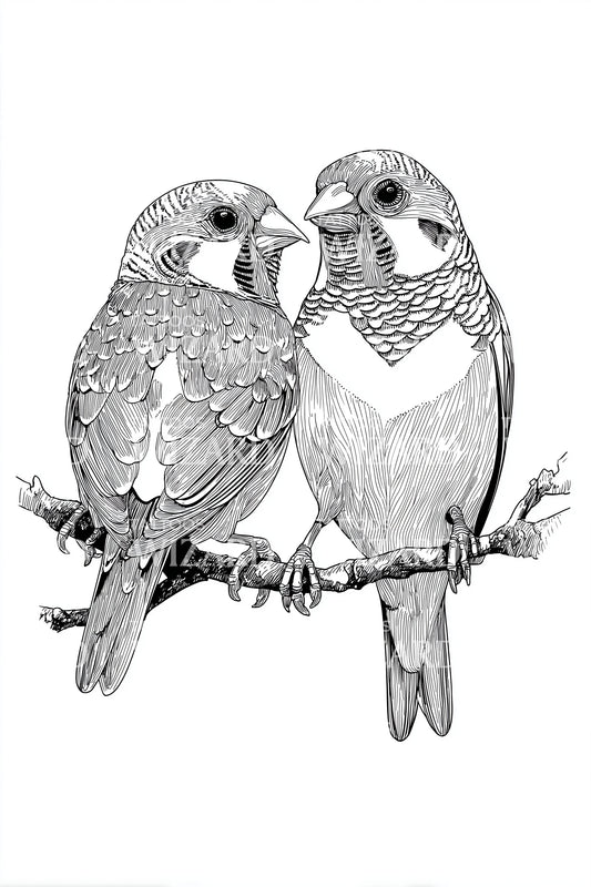 Paired Lovebirds Sketch Tattoo Design