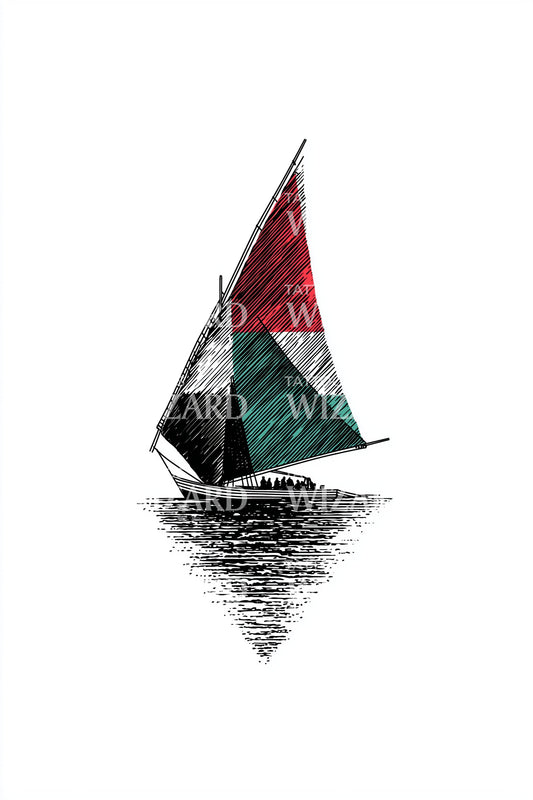 Palestina Zeilboot op Zee Tatoeage Ontwerp