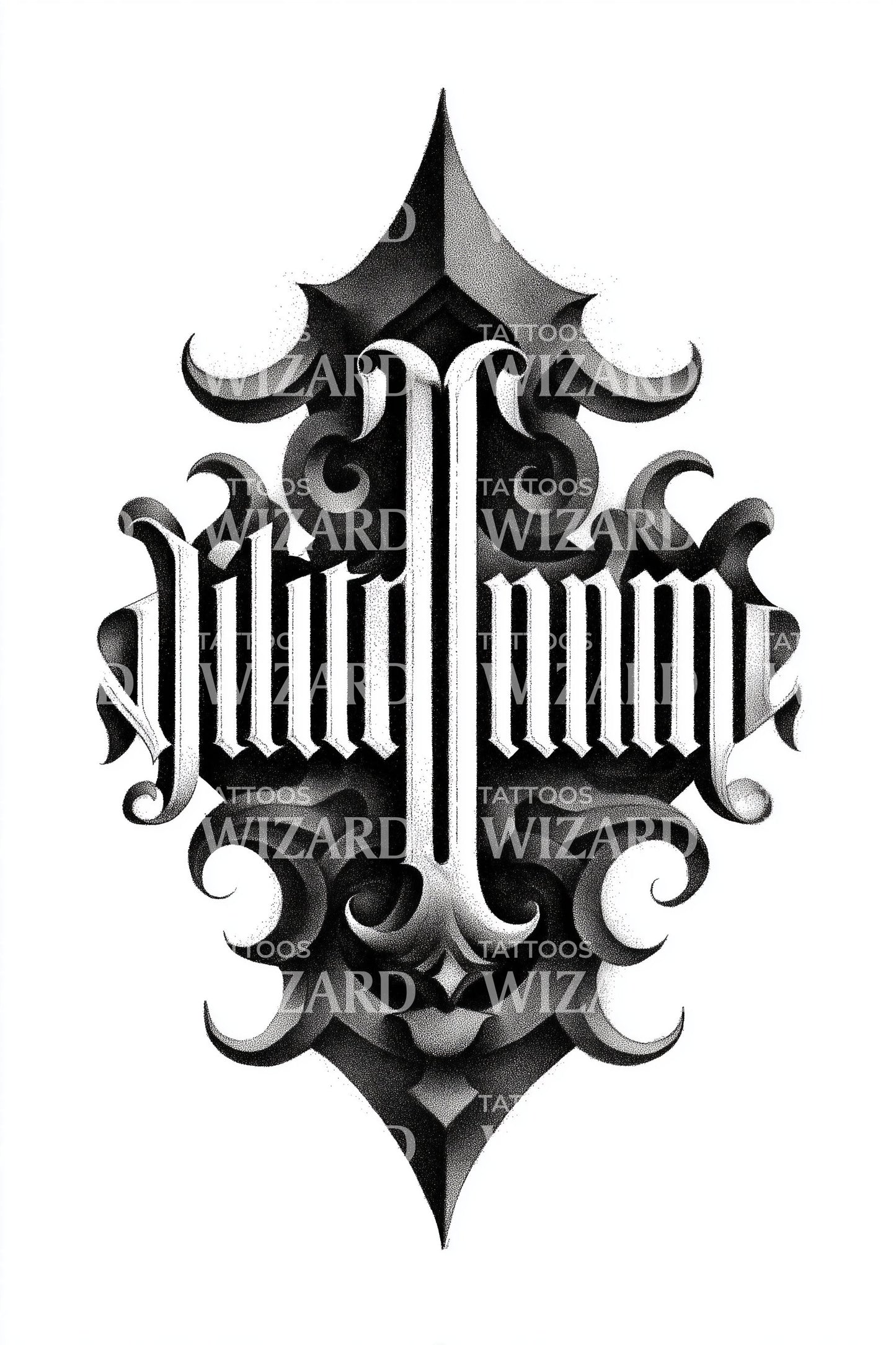 Palindrome Blackletter Emblem Tattoo Design