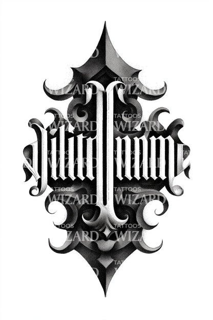Palindrome Blackletter Emblem Tattoo Design