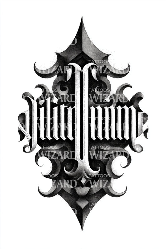 Palindrome Blackletter Emblem Tattoo Design