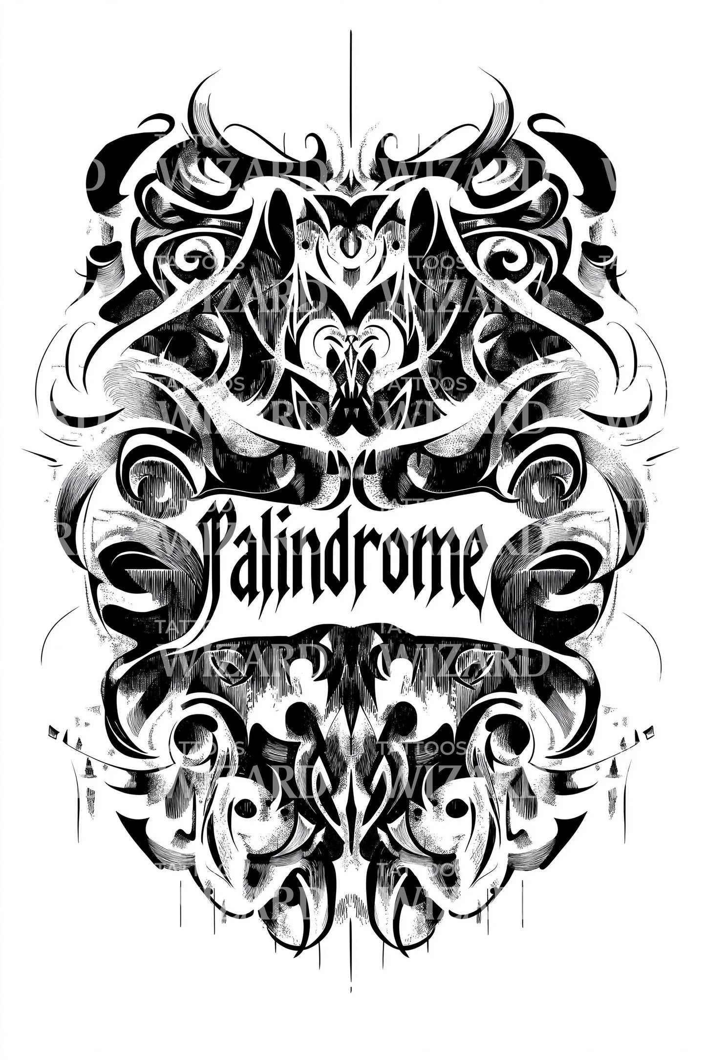Palindrome Gothic Symmetry Tattoo Design