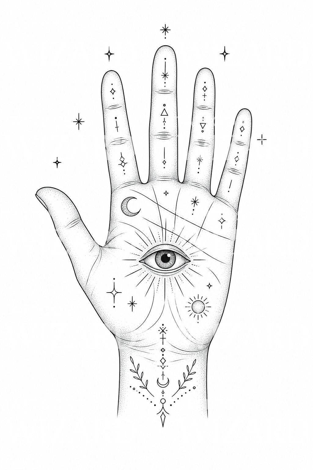Palmistry Hand Mystic Eye Tattoo Design